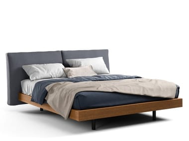 TWICE - Wooden double bed with upholstered headboard by Novamobili