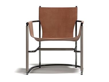 U Lounge - Armchair with armrests in metal and leather by Paolo Castelli