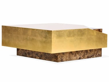VAZ - Low square wooden coffee table with Emperador marble base by Royal Stranger