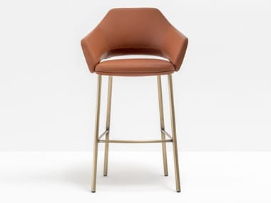 VIC 648 - High leather stool with armrests with back by Pedrali