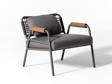 ZOE WOOD OPEN AIR UNO - Upholstered garden armchair with armrests by Meridiani