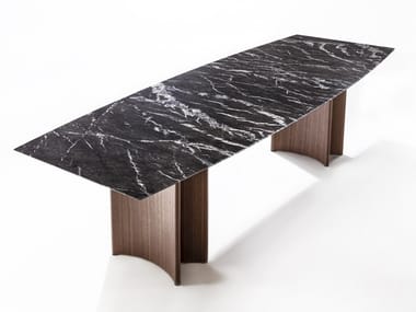 ALAN - Rectangular marble table and canaletta walnut base by Porada