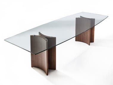 ALAN - Rectangular crystal table and canaletta walnut base by Porada