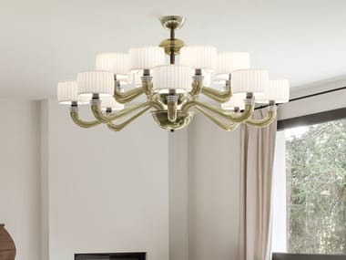 ALEXANDRIA - Chandelier with pleated fabric lampshades by Barovier&Toso