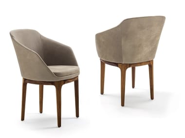 ARM CHAIR WOOD EVOLUTION - Upholstered leather chair with armrests by Riva 1920