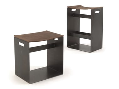 BARNEY SMALL & BIG - Stool with iron structure with seat in leather by Riva 1920