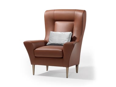 BERGERE - Bergere leather armchair with armrests by Reflex