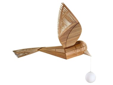 BIG BIRD HORIZONTAL - Handmade wood veneer pendant lamp by LZF