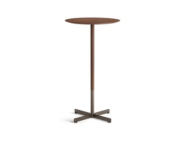 BOB BISTROT - Round walnut high table with 4-star base by Poltrona Frau