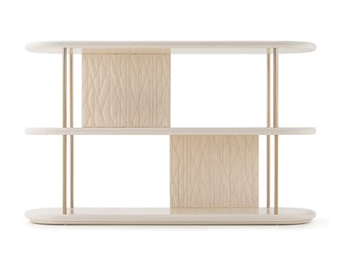 ROMA - Open wooden and leather bookcase by Turri