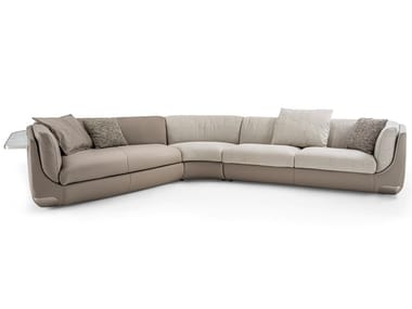 BRAVERY - Corner leather and fabric sofa by Longhi