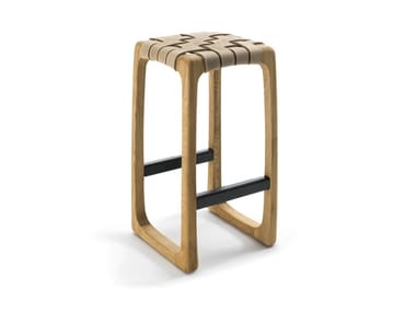 BUNGALOW BAR - High sled base solid wood stool with footrest by Riva 1920