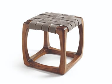 BUNGALOW - Low teak garden stool with fabric seat by Riva 1920