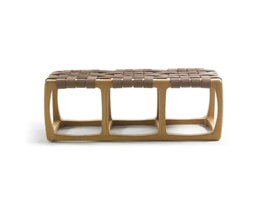 BUNGALOW - Solid wood and leather bench (Dimensions - L.121 x P.44 x H.42) by Riva 1920