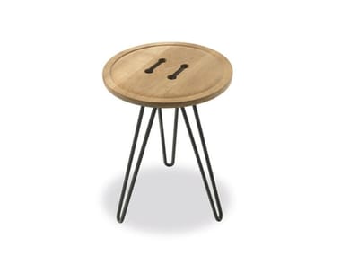 BUTTON - Round coffee table with solid wood top and iron base by Riva 1920