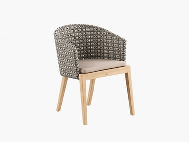 CALYPSO - Synthetic fibre and teak garden chair with armrests by Royal Botania