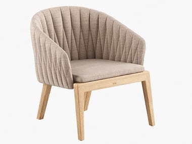 CALYPSO - Garden fabric and teak easy chair with armrests by Royal Botania