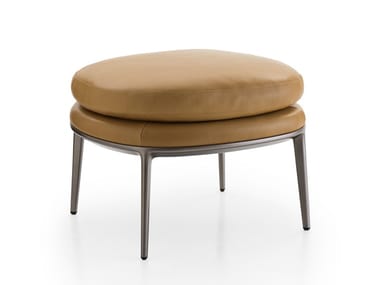 CARATOS - Upholstered round leather pouf by Maxalto