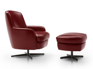 CAROL - Swivel leather armchair with 4-spoke base with armrests by Bodema