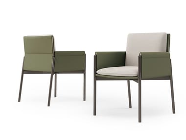 ZENIT - Chair with armrests covered in leather and fabric by Turri