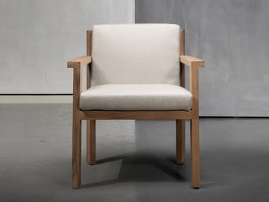 TIMME - Upholstered fabric garden chair with armrests by Piet Boon