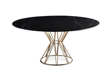 CIRCUS - Round table in porcelain stoneware and steel base by Colico