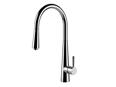 JUST - Brass kitchen mixer tap with pull out spray by Gessi