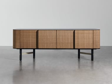 DAEN 69 - Wooden sideboard with flap doors covered in faux leather by Gervasoni