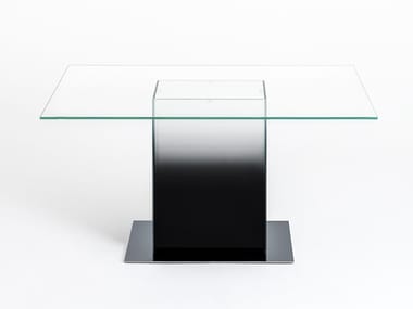 DONALD - Square crystal and stainless steel table by Glas Italia