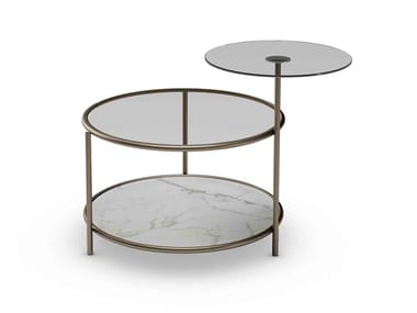 EGEO - Round glass coffee table with integrated magazine rack by Reflex