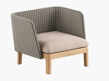CALYPSO LOUNGE - Garden synthetic fabric and teak easy chair by Royal Botania