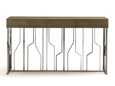 GINZA EVO - Rectangular leather console table with drawers by Longhi