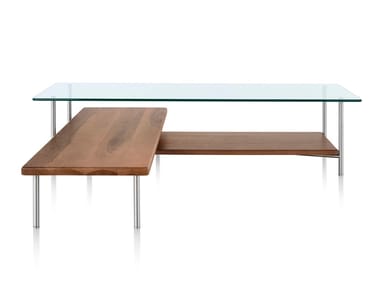 LAYER - L-Shaped glass and metal coffee table with shelf by Herman Miller