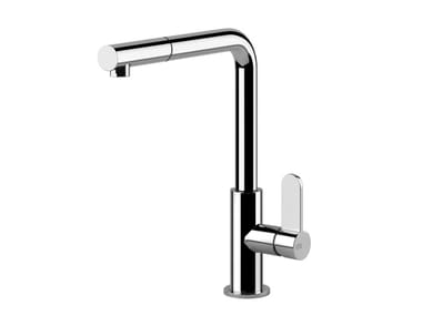 HELIUM - Brass kitchen mixer tap with pull out spray by Gessi