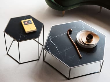 HEXAGON - Hexagonal Nero Marquina marble coffee table by Desalto