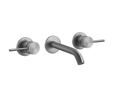 INTRECCIO - 3 hole wall-mounted stainless steel washbasin mixer by Gessi