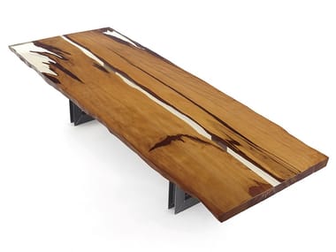 KAURI BEAM - Rectangular table with Kauri solid wood and iron base by Riva 1920