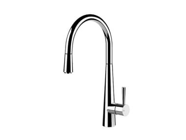 JUST - Brass kitchen mixer tap with pull out spray by Gessi