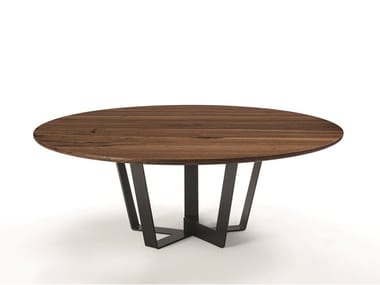 KOHI - Round table with solid wood top and iron base by Riva 1920