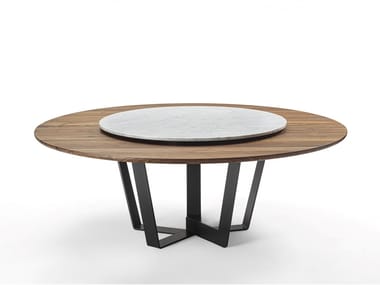 KOHI - Round solid wood table with marble Lazy Susan by Riva 1920