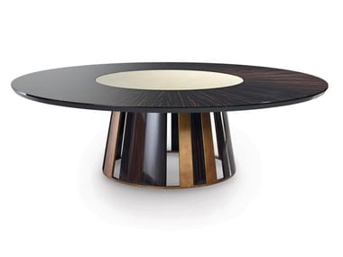 KORO - Round wood and glass table with Lazy Susan by Sicis