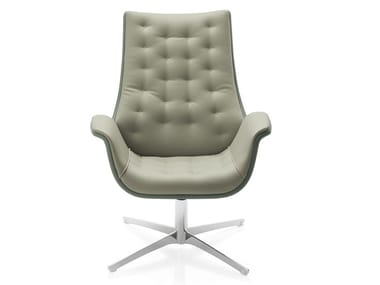 KRITERIA WAITING - Swivel trestle-based leather armchair by Kastel