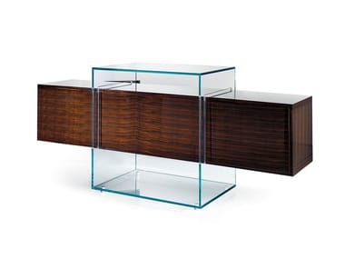 KUBO - Wood and glass sideboard with flap doors by Reflex