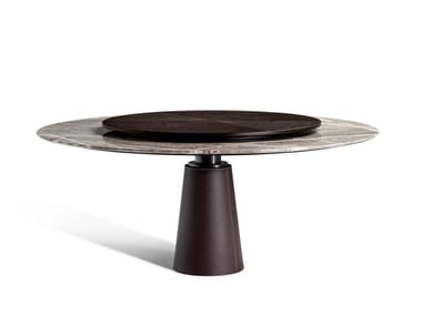 MESA DUE - Round marble dining table with wooden Lazy Susan by Poltrona Frau