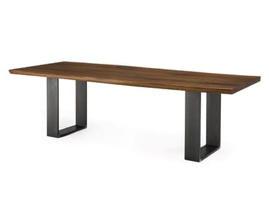 NEWTON PLANK - Rectangular table with solid wood top and iron base by Riva 1920
