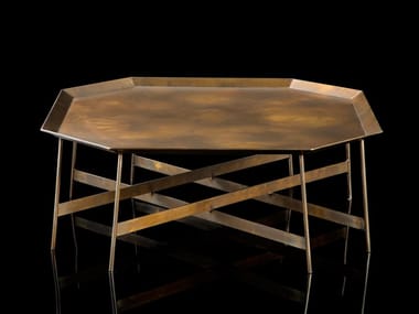 OCTAGON - Low octagonal brass coffee table by Henge