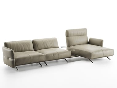 PABLO - Upholstered sofa with chaise longue with integrated magazine rack by Natuzzi Italia