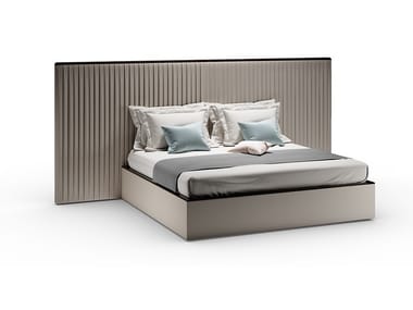 PLISSÈ XL - Leather double bed with upholstered headboard by Reflex