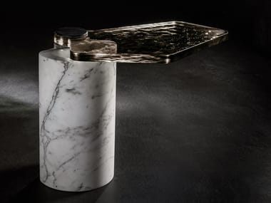 PLYNTO - Arabescato marble and laminated glass high side table by Henge