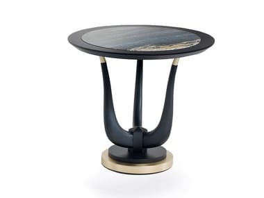 POSEIDON - Round solid wood coffee table with marble top by Fratelli Boffi